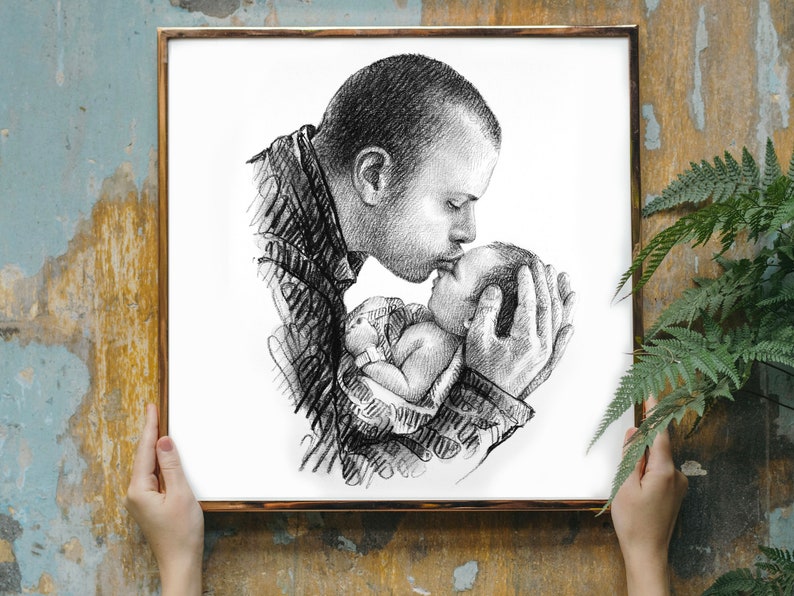 Gifts for New dad gift Dad Gifts for Dad Gifts from Daughter First Fathers day gift First time dad gift Best dad ever Custom Drawing art image 10