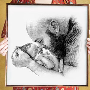 Gifts for New dad gift Dad Gifts for Dad Gifts from Daughter First Fathers day gift First time dad gift Best dad ever Custom Drawing art image 5