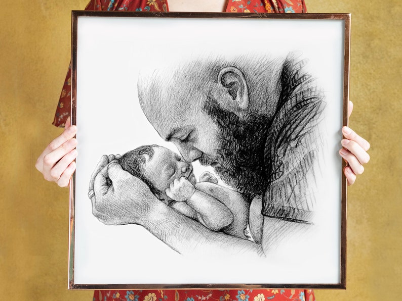 Gifts for New dad gift Dad Gifts for Dad Gifts from Daughter First Fathers day gift First time dad gift Best dad ever Custom Drawing art image 5