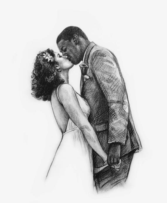 Anniversary gift for her Custom Wedding charcoal drawing 1st Etsy