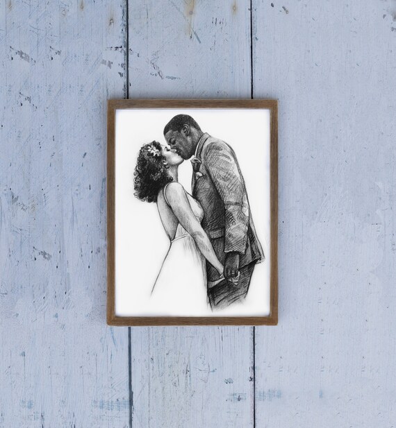 Anniversary gift for her Custom Wedding charcoal drawing 1st Anniversary Gift drawing custom art pencil drawing