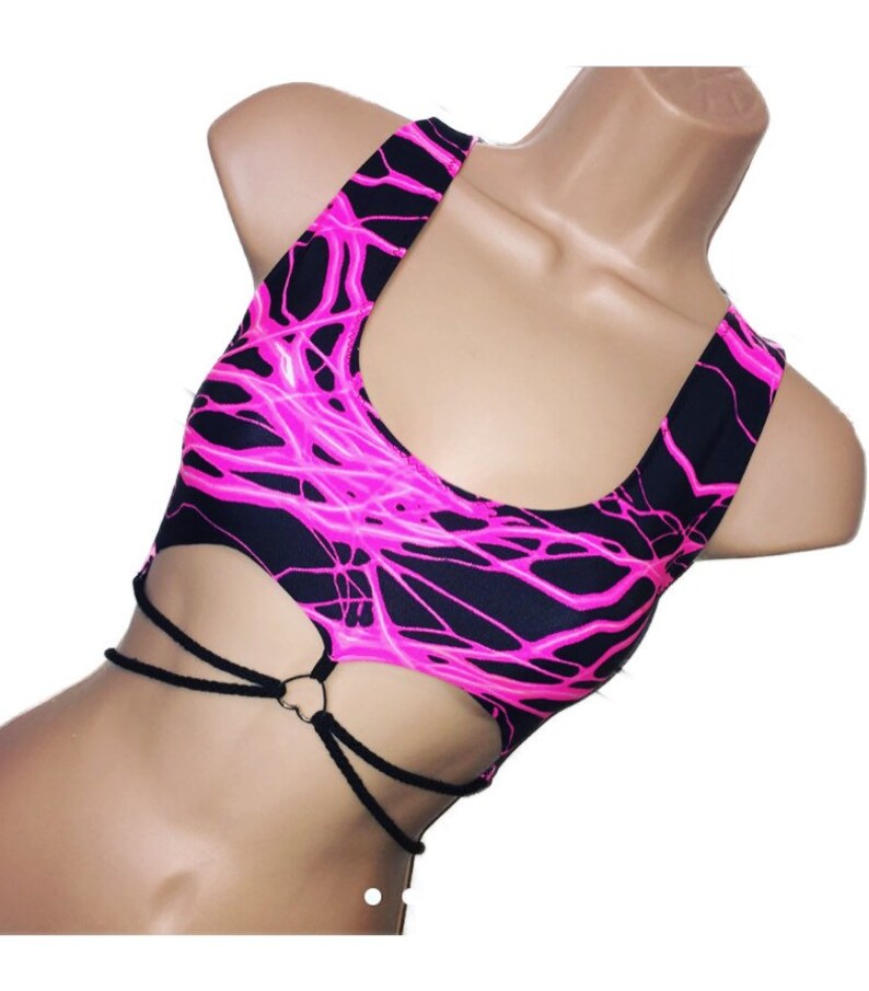 Pink lightning festival rave halter top
