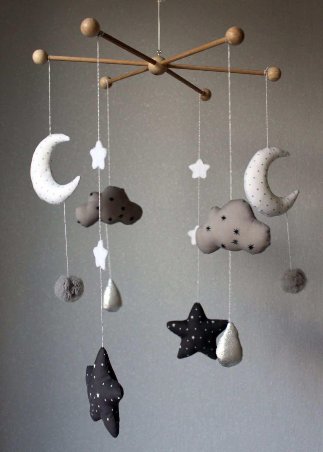 Baby Mobile/stars Moons and Clouds/ Nursery Decoration/ Grey Etsy