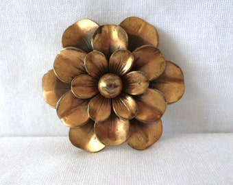 Joseff of Hollywood LAYERED camellia FLOWER relief BROOCH pin Old Stamp