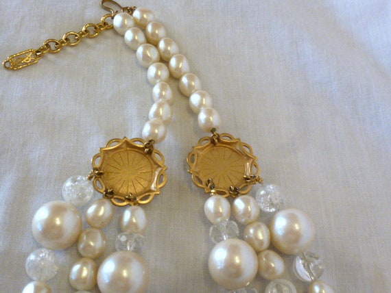 YSL Yves Saint Laurent 3 strand faux PEARL and CR… - image 10