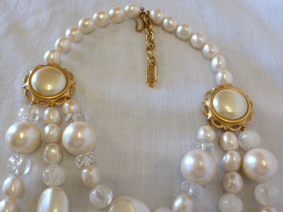 YSL Yves Saint Laurent 3 strand faux PEARL and CR… - image 7