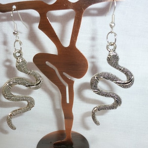 silver toned Pierced SNAKE SERPENT drop DANGLE earrings never worn