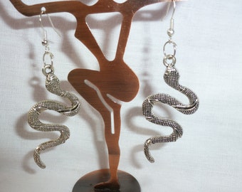 silver toned Pierced SNAKE SERPENT drop DANGLE earrings never worn