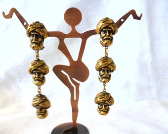 RARE Joseff of Hollywood miniature turban man DROP dangle EARRINGS