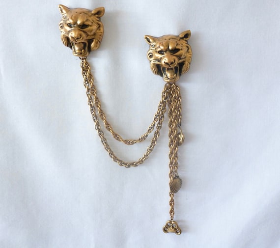 RARE Joseff of Hollywood LIONESS Lion CHATELAINE Brooch Pin Large 