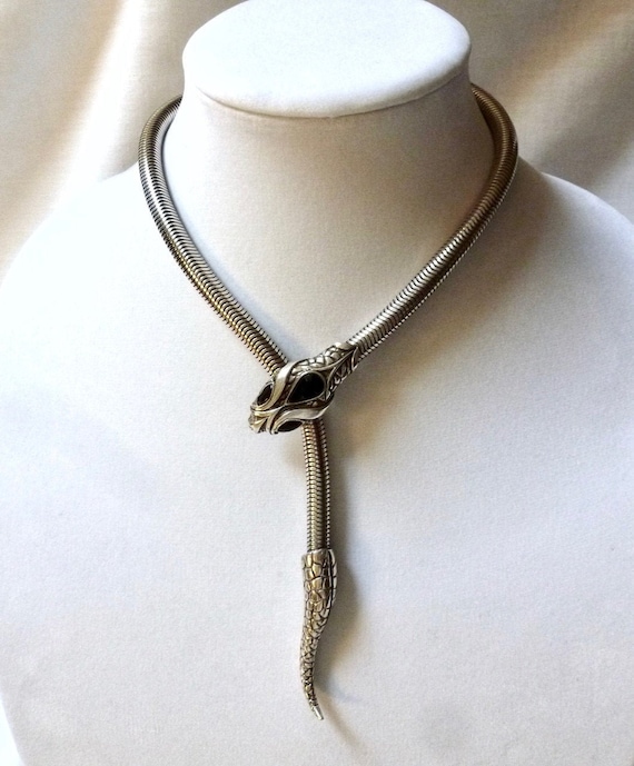 FRENCH silver tone SNAKE SERPENT choker necklace
