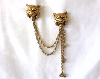 RARE Joseff of Hollywood LIONESS lion CHATELAINE brooch pin large 8"