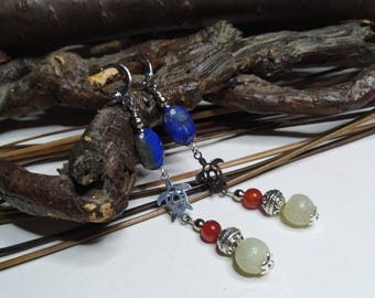 Orecchini a goccia in tessuto viola fatti a mano: pendenti in argento boho - Italia