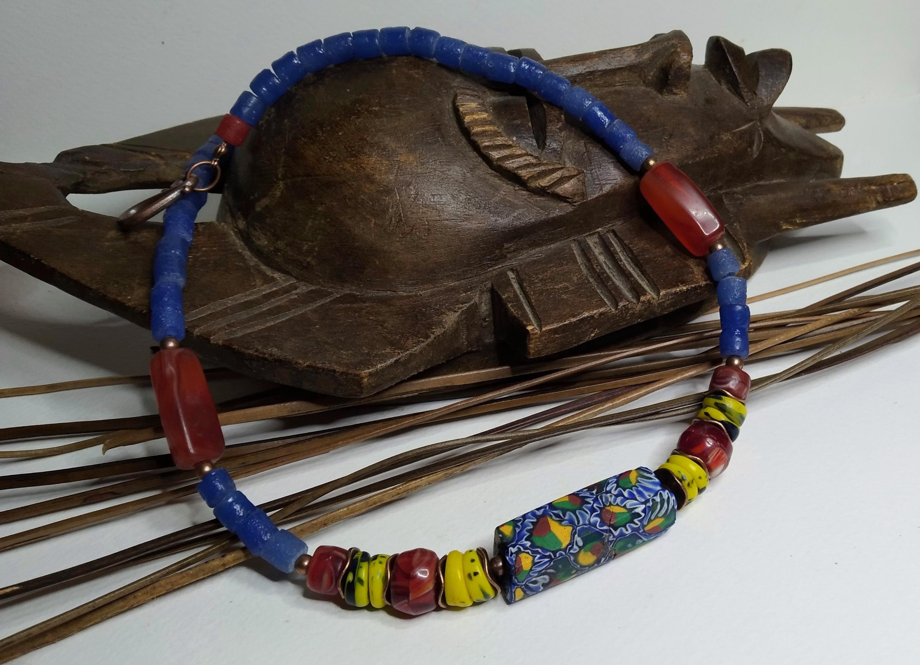 Collier Néolithique Perles Cylindriques évasées - Pierre Naturelle - Occasion Bon état