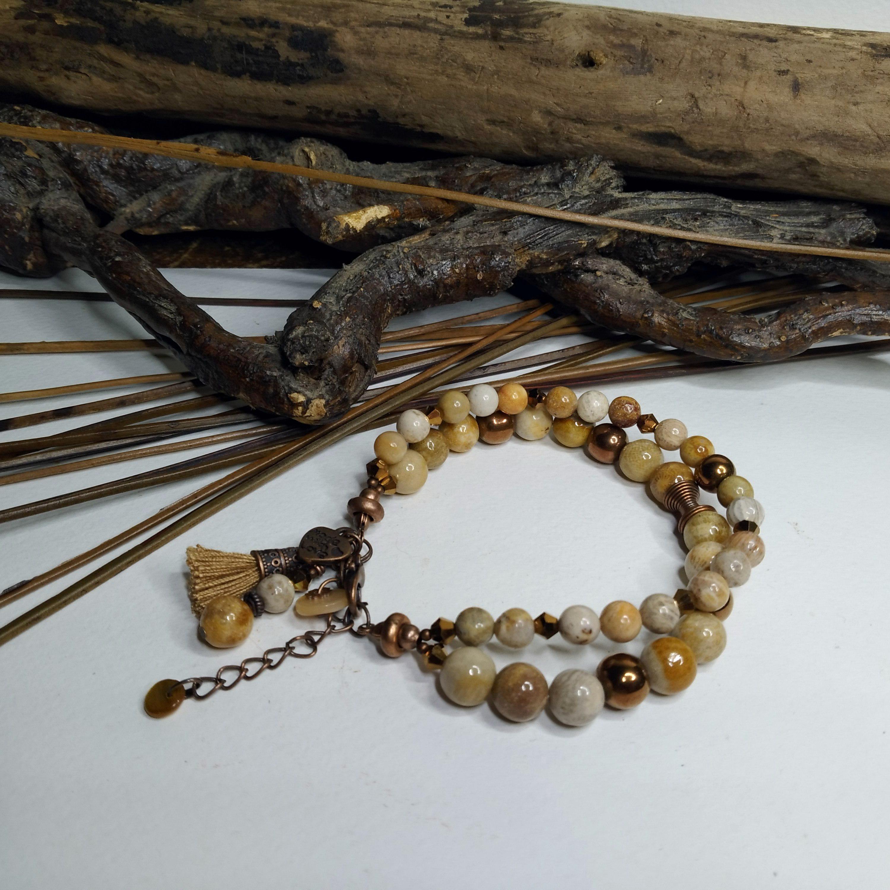 Bracciale Agata sfaccettata Pietra del sole Madre perla marrone all... | su MissHobby