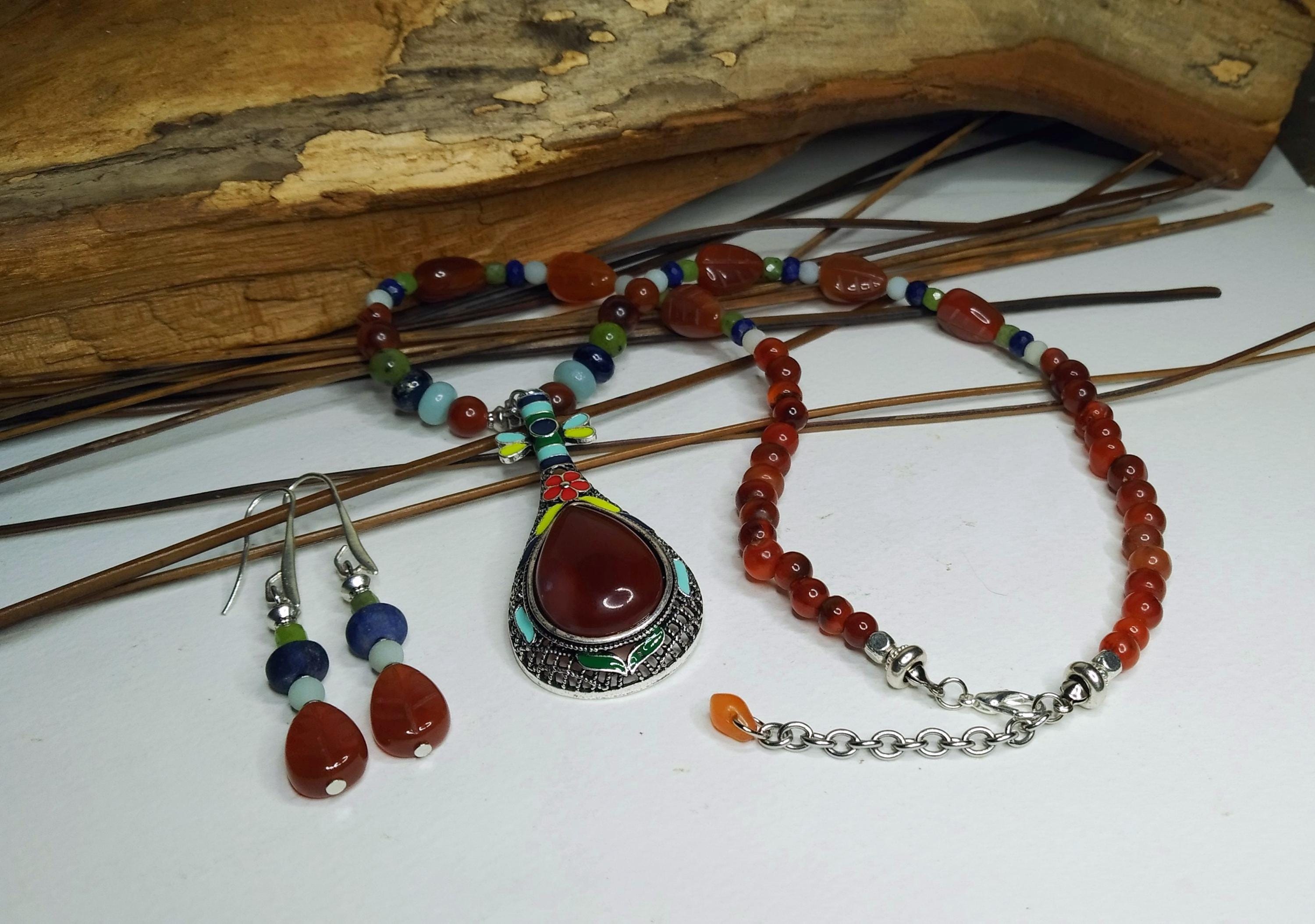 Boucles D'Oreilles Anciennes Cornaline, Agate, Perle Et Argent Massif
