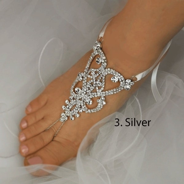 Wedding Barefoot Sandals, Rhinestone Foot Jewelry,Silver Foot Jewelry, Beach Wedding Footless Sandals,Garden wedding shoes -SD021