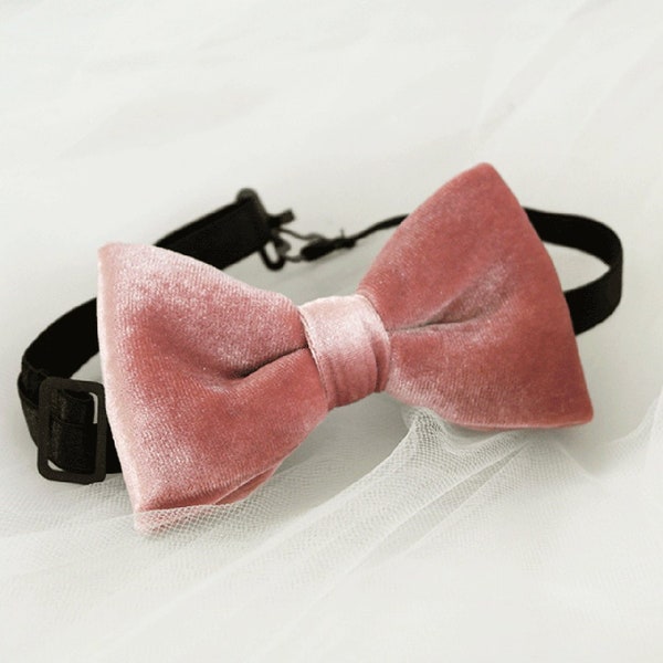 Dusty Pink Velvet Adjustable PreTied Mans Bow Tie, Wedding Bow Tie,groom bow tie, groomsmen bow tie, bow ties for Kids, Hand made