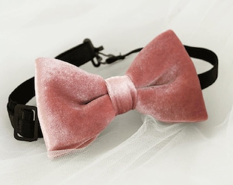 Dusty Pink Velvet Adjustable PreTied Mans Bow Tie, Wedding Bow Tie,groom bow tie, groomsmen bow tie, bow ties for Kids, Hand made