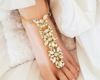 Crystal Rhinestone Barefoot Sandals, Beach Wedding Foot Jewelry