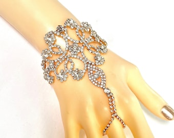 Bridal Rhinestone Fingerless Gloves, Rose Gold Wedding Bracelet