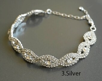 Wedding  Silver Bracelet,Bride, Bridesmaids Gift,Cuff Wedding Bracelet,AB Color Wide Rhinestone Bracelet,-GL006