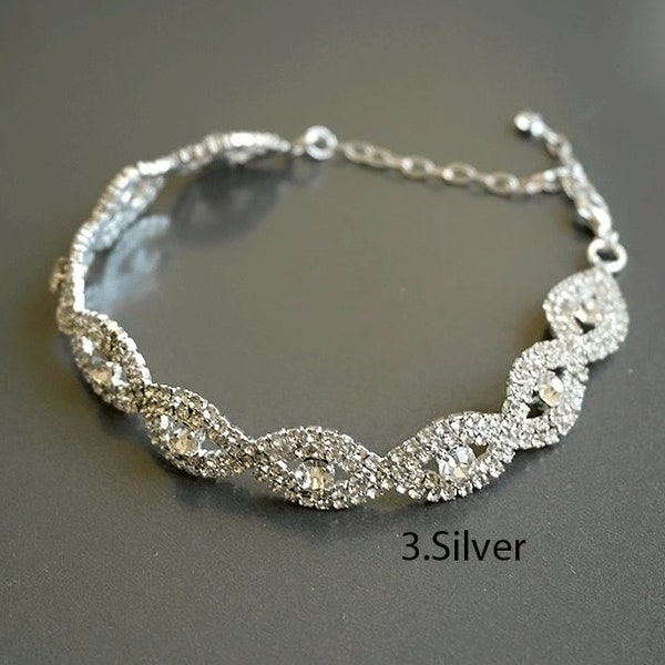 Wedding  Silver Bracelet,Bride, Bridesmaids Gift,Cuff Wedding Bracelet,AB Color Wide Rhinestone Bracelet,-GL006