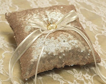 Sequin Wedding Ring Pillow, ROSE GOLD Wedding Ring Bearer Pillow,  Sequin Wedding Decor,Gold and Silver Ring Bearer Pillow-pw005