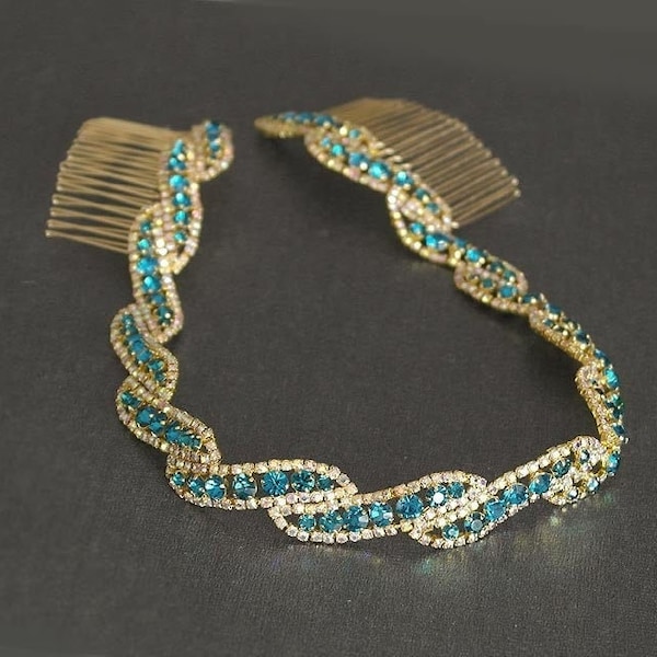 Rhinestone bridal headband, Wedding Headband,Turquoise Rhinestone Headband, Hair Tiara Hair Jewelry,Hair Accessory-HA027