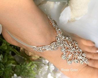 Wedding Rose Gold ,Silver,Black Barefoot Sandals,Bridal Foot Jewelry,Rhinestone Foot Jewelry,Footless Sandal,Bridesmaid Foot Jewelry -SD 054