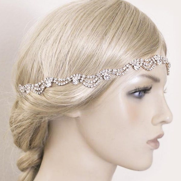 Rose Gold Rhinestone Wave Bridal Headband, Wedding Hair Accessory