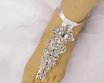 Wedding Barefoot Sandals, Rhinestone Foot Jewelry,ROSE GOLD Foot Jewelry, Beach Wedding Barefoot Sandals-SD002