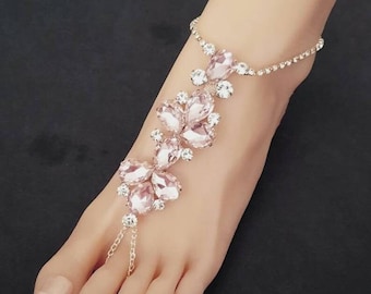 Blush Wedding Barefoot Sandals ,Foot Jewelry,Lt Pink Rhinestone Foot Jewelry,Bride,Flower Girl ,Kids,Beach Wedding Barefoot Sandals-SD011