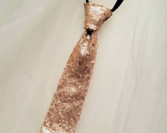 Kids Sequin Pre-tied Tie, Rose Gold, Adjustable Neck Strap