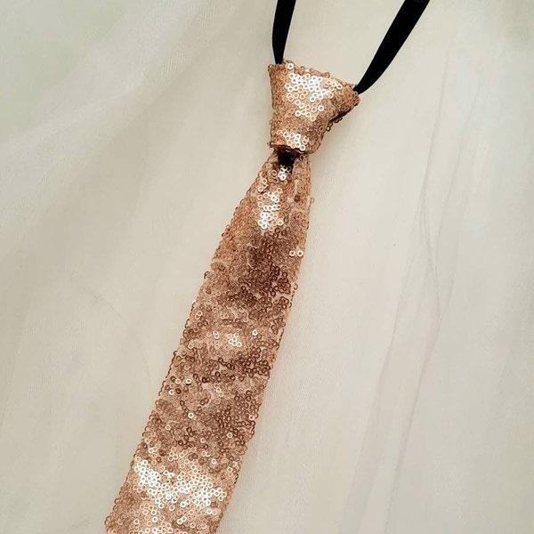 Kids Sequin Pre-tied Adjustable Neck Strap Tie, Wedding,Toddler Necktie, Champagne, Rose gold Tie, Glitter Neck tie ,Boy's Tie ,Hand made