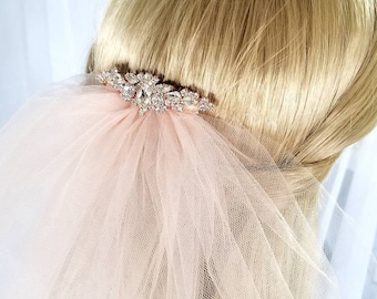 Rose Gold Crystal Comb Wedding Veil, 2-Tier Ivory Veil