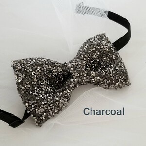 Wedding Rose Gold Crystal bow tie,Charcoal,Silver,Gold,Black Glitter bow tie, Adjustable PreTied bow tie,Groom,Groomsmen Accessories Charcoal