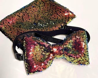 Iridescent Sequin Bow Tie and Pocket Square Set, Kids & Adult