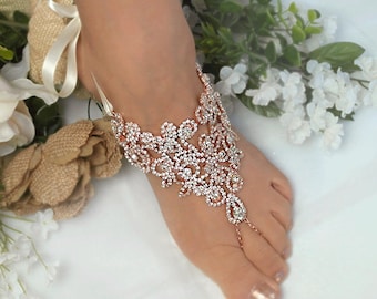 Wedding Rose Gold,Silver Barefoot Sandals,Rhinestone Foot Jewelry, Footless Sandal,Beach Barefoot Sandals,Bridal,Bridesmaids Jewelry  -SD031