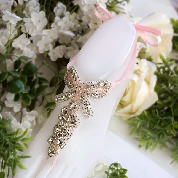 Flower Girl Wedding Barefoot Sandals,Kids Foot Jewelry,  Silver Plated Rhinestone Foot Jewelry, Footless Sandal-SD028