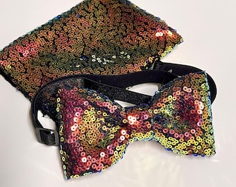Iridescent Sequin Bow Tie and Pocket Square Set, Kids & Adult