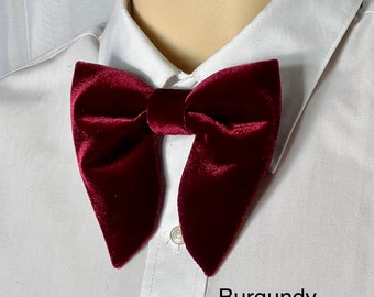 Velvet Butterfly Bow Tie, Oversized Pre-tied Bowtie, Handmade