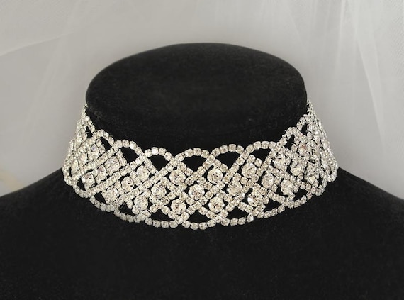 ネックレス・ペンダント Crystal Flow Wire Choker - Silver Silver Crystal Choker,rhinestone Choker Necklace , Crystal