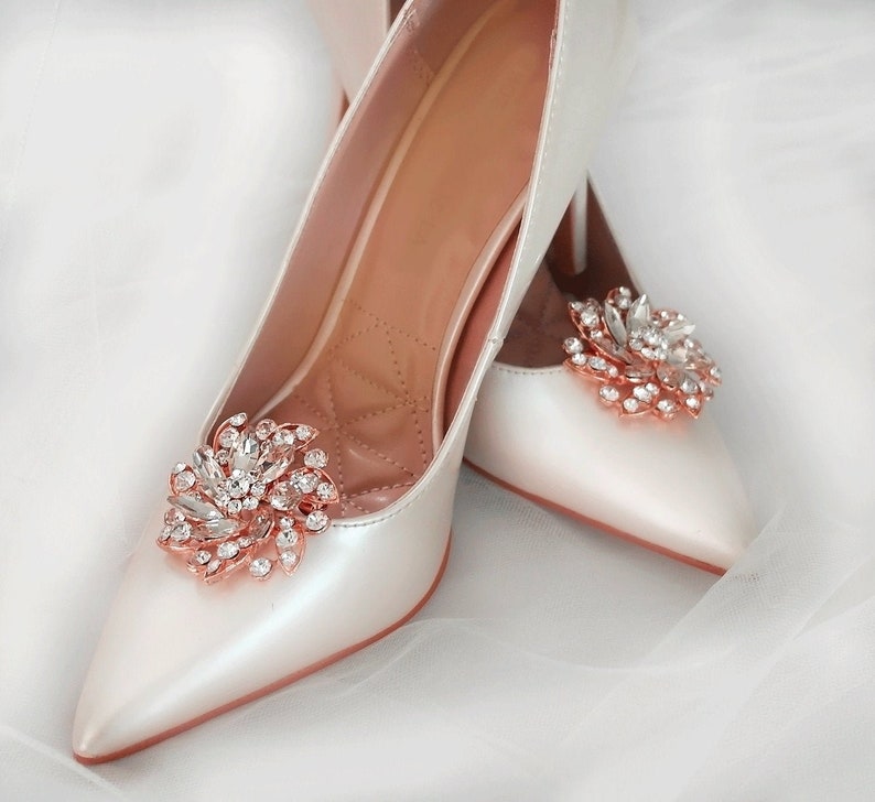 Rose Gold crystal Shoe Clips Bridal shoes Clips Jewelry Etsy