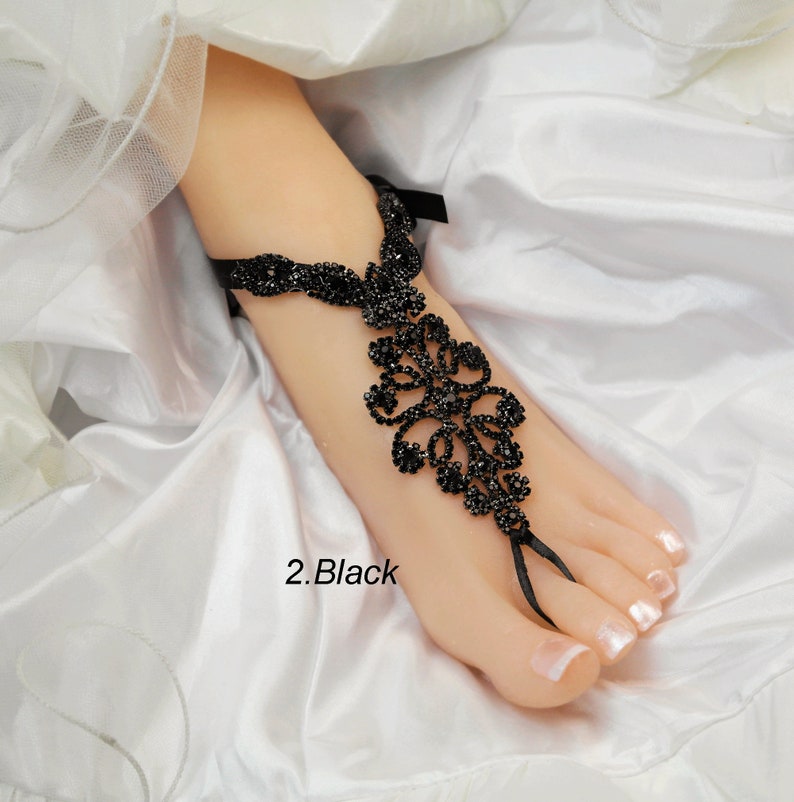 Wedding Rose Gold ,Silver,Black Barefoot Sandals,Bridal Foot Jewelry,Rhinestone Foot Jewelry,Footless Sandal,Bridesmaid Foot Jewelry SD 054 image 9