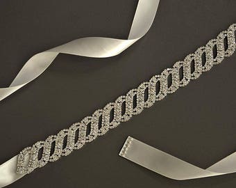 Rhinestone Wedding Sash, Headband, Silver Wedding Belt, Rhinestone Satin dress Sash,Wedding Accessories,Flower Girl -BT 010