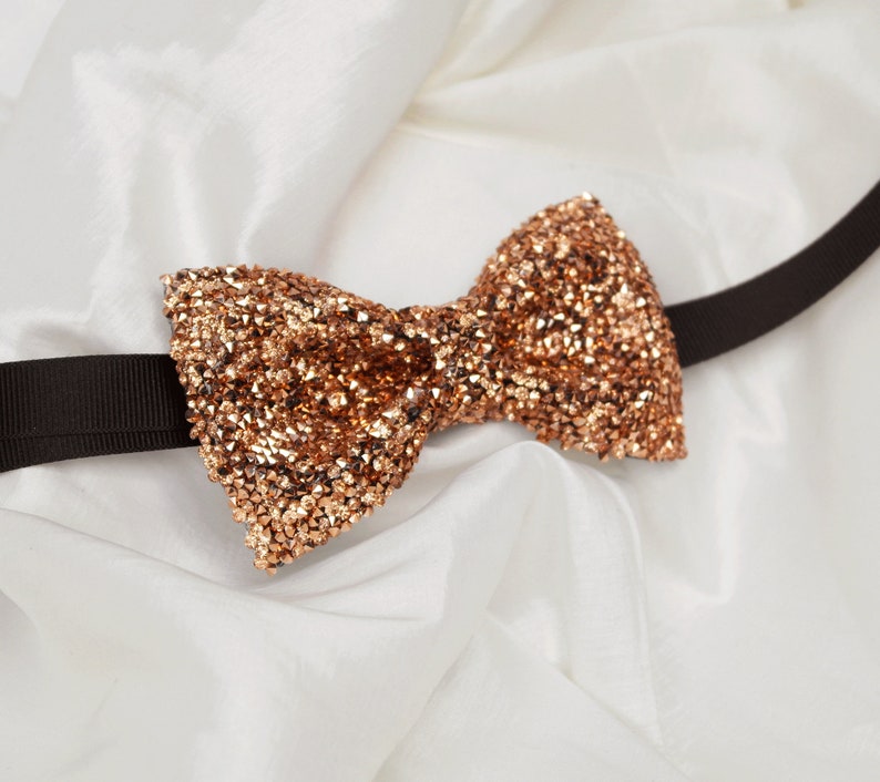 Wedding Rose Gold Crystal bow tie,Charcoal,Silver,Gold,Black Glitter bow tie, Adjustable PreTied bow tie,Groom,Groomsmen Accessories afbeelding 1