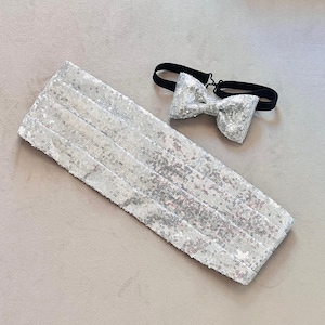 Sequin Tuxedo Set, Adjustable Bow Tie, Cummerbund, Handkerchief