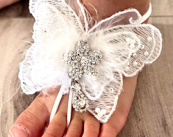 Toddler Lace Butterfly Barefoot Sandals, Pearl Foot Jewelry