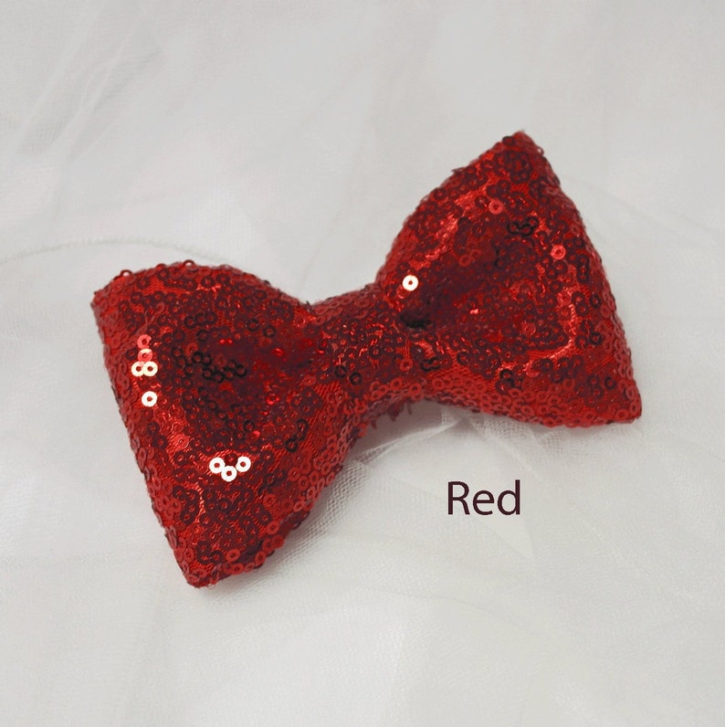 Sparkly Bow Tie Sequin Fabric Rhinestone sequin Bowtie Red ~ Black ~ Silver main image 1